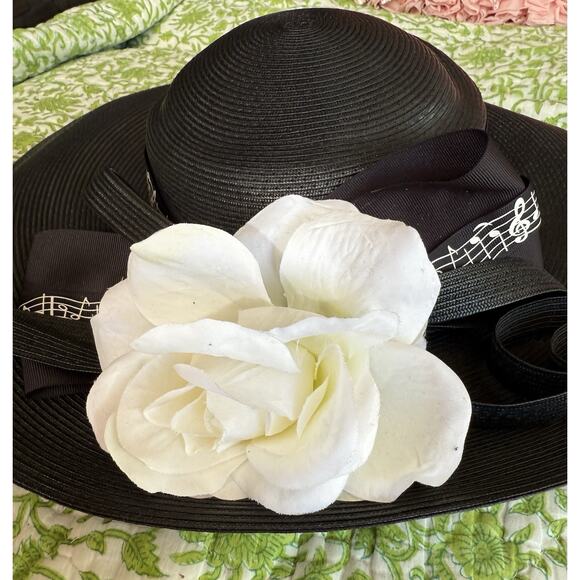 Vtg Fine Millinery August Accessories Black White Music Notes Accent Church Hat - Picture 3 of 6
